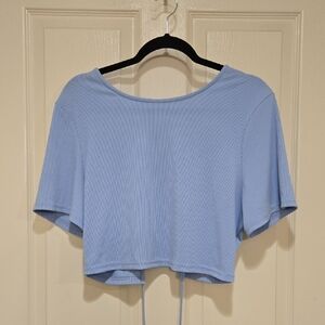 SHEIN Light Blue Backless Ribbed Crop Top